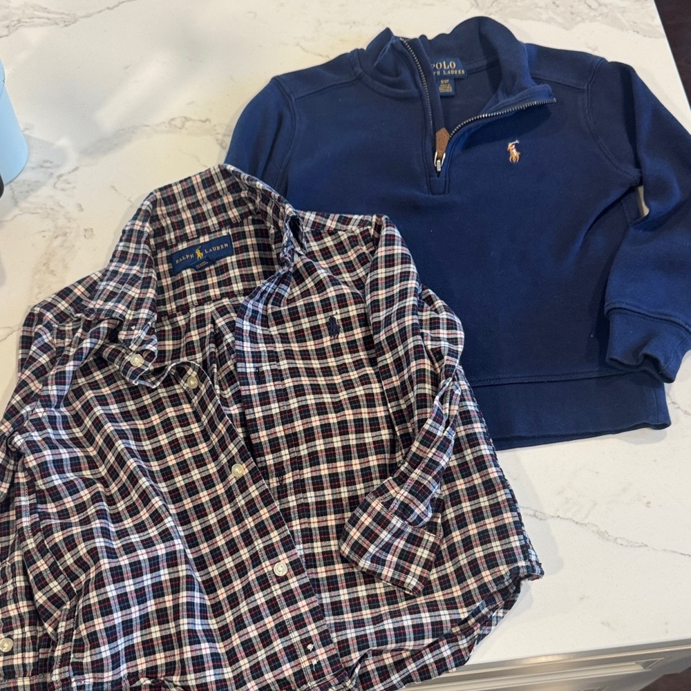Ralph Lauren Blue Plaid Shirt and Pullover Set - Toddler 3T